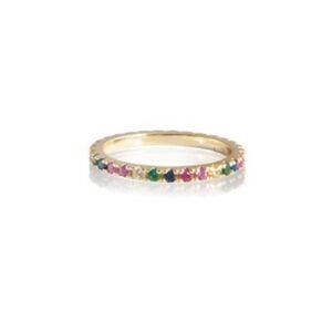 new with pouch! dainty gold stacking ring eternity band rainbow